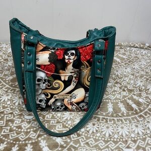 Living the Dream Concealed Green and Red Graphic Shoulder Bag